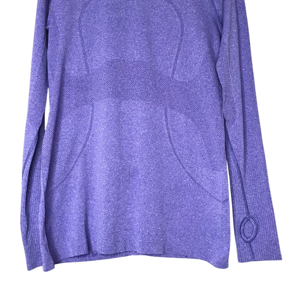 Size 10 Lululemon Swiftly Tech Long Sleeve Crew Heathered Power Purple Shirt Top - Picture 6 of 12
